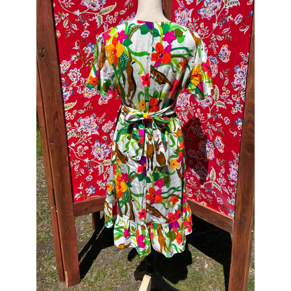 VTG 70's Neon Floral Ruffle Vacation Whimsy Boho Chic Midi Dress Size M-L - Picture 2 of 13